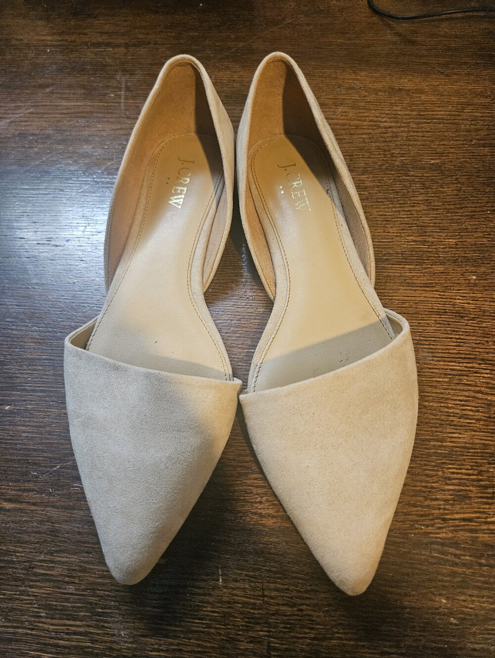 J Crew Zoe D'Orsay Tan Nude Flats Pointed Toe womens 8 Suede Chic Modern